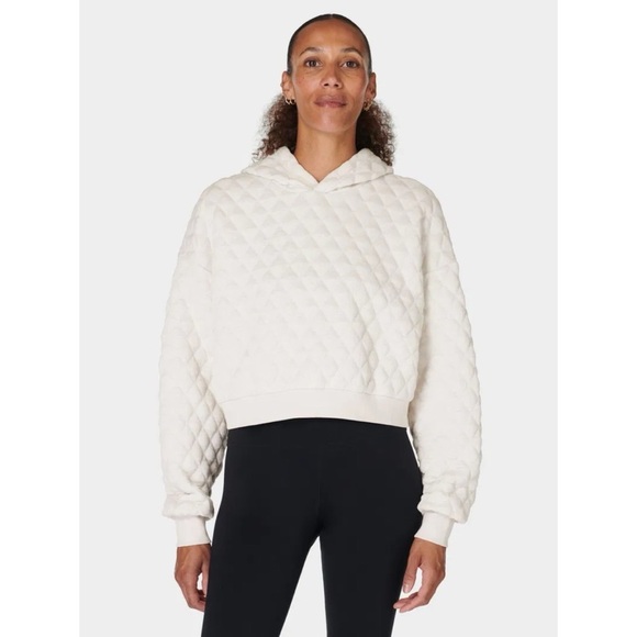 NWT Sweaty Betty Sandwash Quilted Hoody Sweatshirt - Marble White - Size X-Large